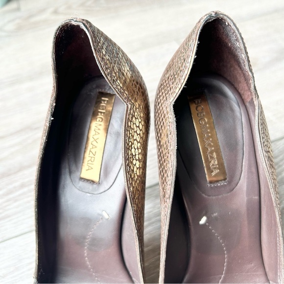 BCBGMAXAZRIA NOLDY Metallic Leather Peep Toe  Gold Heels All Leather - Picture 12 of 13